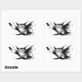 Angry Owl Explosive Ink Brushstroke Bird Design on Rechthoekige Sticker (Vel)