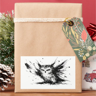 Angry Owl Explosive Ink Brushstroke Bird Design on Rechthoekige Sticker
