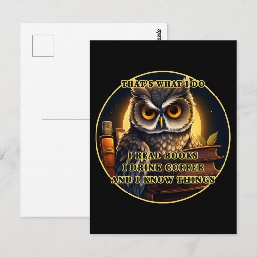 Angry Owl Ik lees boeken, drink koffie Ik weet din Briefkaart (Voorkant / Achterkant)