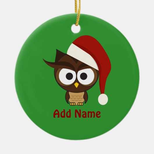 Angry Owl met Santa Hat Keramisch Ornament (Voorkant)