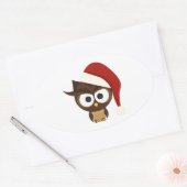 Angry Owl met Santa Hat Ovale Sticker (Envelop)