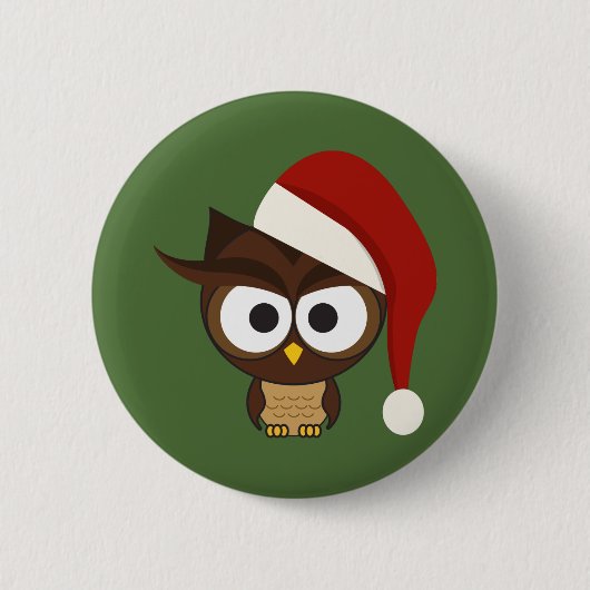 Angry Owl met Santa Hat Ronde Button 5,7 Cm (Voorkant)