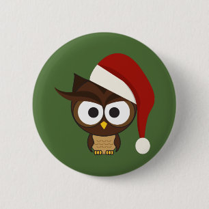Angry Owl met Santa Hat Ronde Button 5,7 Cm