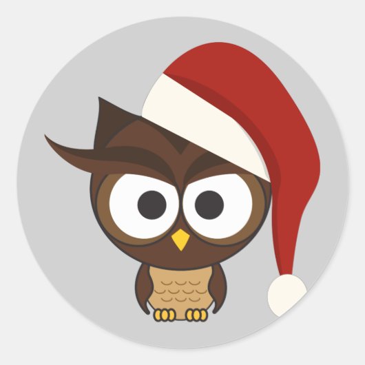 Angry Owl met Santa Hat Ronde Sticker (Voorkant)