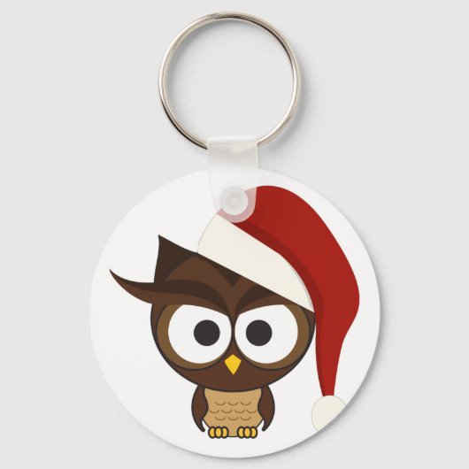 Angry Owl met Santa Hat Sleutelhanger (Voorkant)