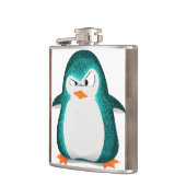 Angry Penguin Blauwgroen Glitter-foto afdrukken Heupfles (Links)