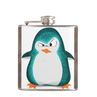 Angry Penguin Blauwgroen Glitter-foto afdrukken Heupfles