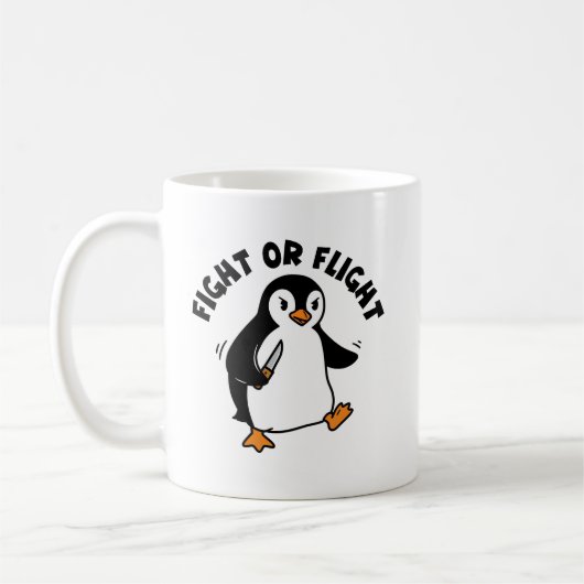 Angry Penguin Knife Minimalist Zwart-wit Koffiemok (Links)