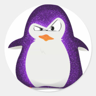 Angry Penguin Paarse Glitter Foto afdrukken Ronde Sticker