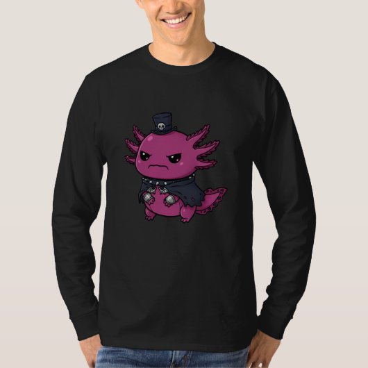 Angry Pink Axolotl Gothic Kawaii Skull Hat Creatur T-shirt (Voorkant)