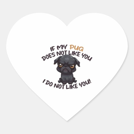 Angry Pug (zwart) - Uniek ontwerp Hart Sticker (Voorkant)