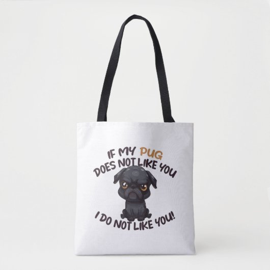 Angry Pug (zwart) - Uniek ontwerp Tote Bag (Voorkant)