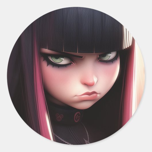 Angry Punk Rocker Meisje Ronde Sticker (Voorkant)