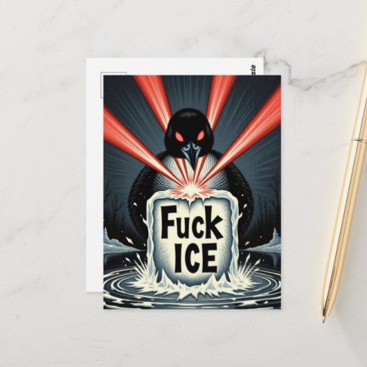 Angry red laser eyes MN Loon melting ice Postcard Briefkaart (Voorkant / Achterkant in situ)