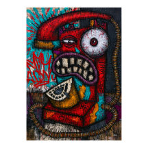 Angry Red Rotary Telephone With Bulging Eye