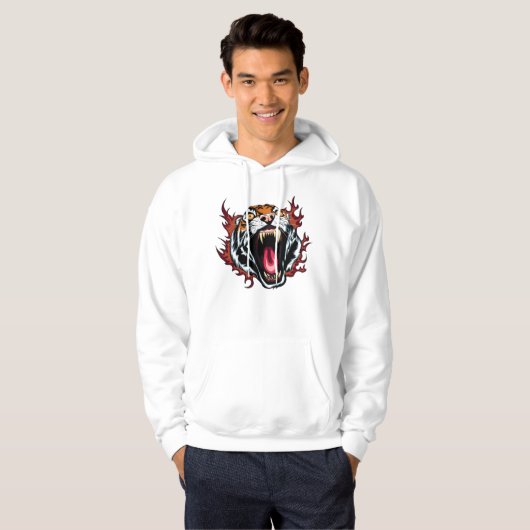 Angry Roaring Tiger Face Hoodie (Voorkant volledig)