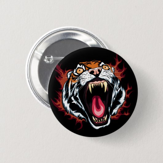 Angry Roaring Tiger Face Ronde Button 5,7 Cm (Voorkant /achterkant)