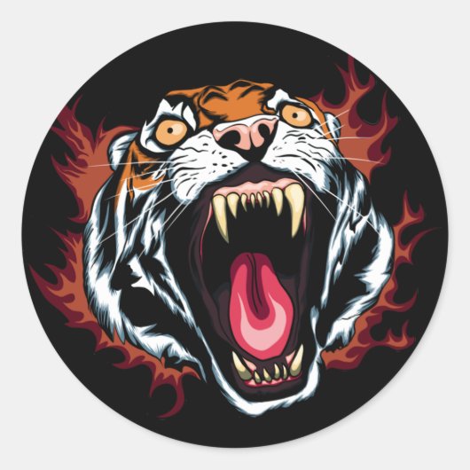 Angry Roaring Tiger Face Ronde Sticker (Voorkant)