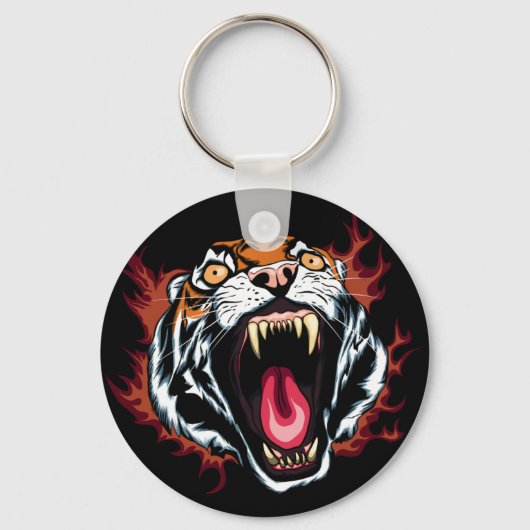 Angry Roaring Tiger Face Sleutelhanger (Voorkant)
