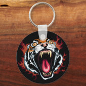 Angry Roaring Tiger Face Sleutelhanger (Voorkant)