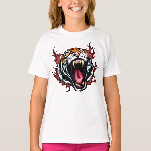 Angry Roaring Tiger Face T-shirt (Voorkant)