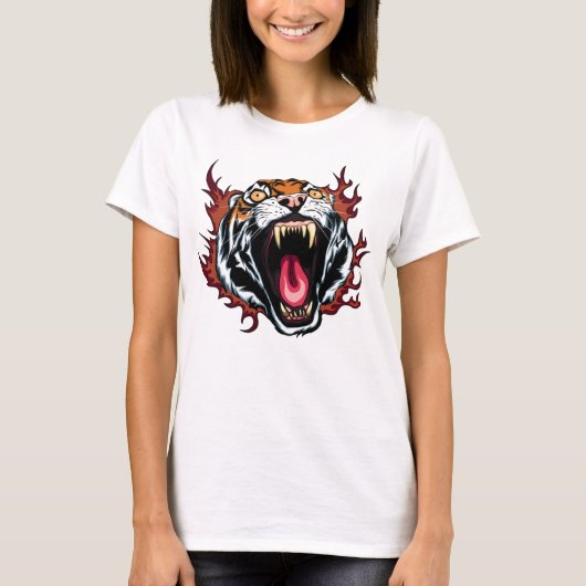 Angry Roaring Tiger Face T-Shirt (Voorkant)
