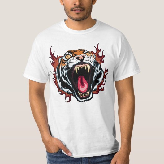 Angry Roaring Tiger Face T-Shirt (Voorkant)