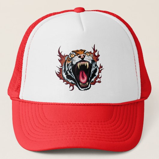 Angry Roaring Tiger Face Trucker Hat Pet (Voorkant)
