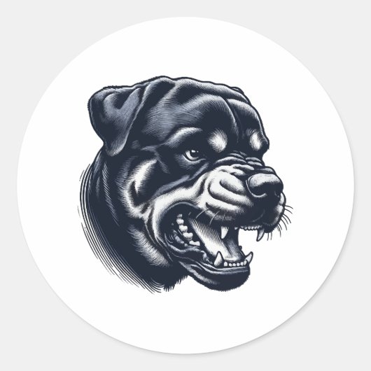 Angry Rottweiler Dog – Bold Guard Dog Artwork Ronde Sticker (Voorkant)