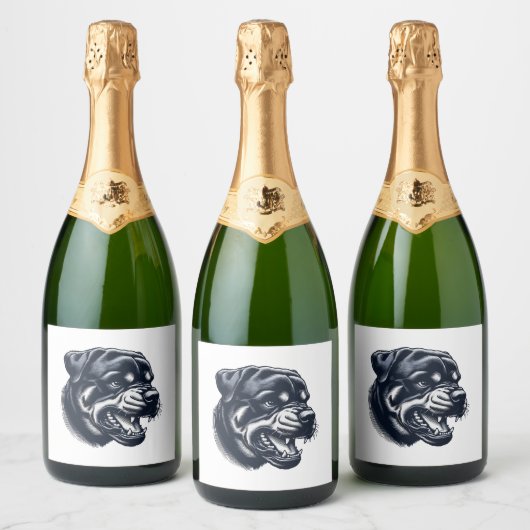 Angry Rottweiler Dog – Bold Guard Dog Artwork Sparkling Wijnetiket (Flessen)