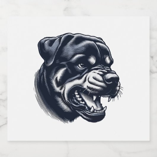 Angry Rottweiler Dog – Bold Guard Dog Artwork Sparkling Wijnetiket (Enkel label)