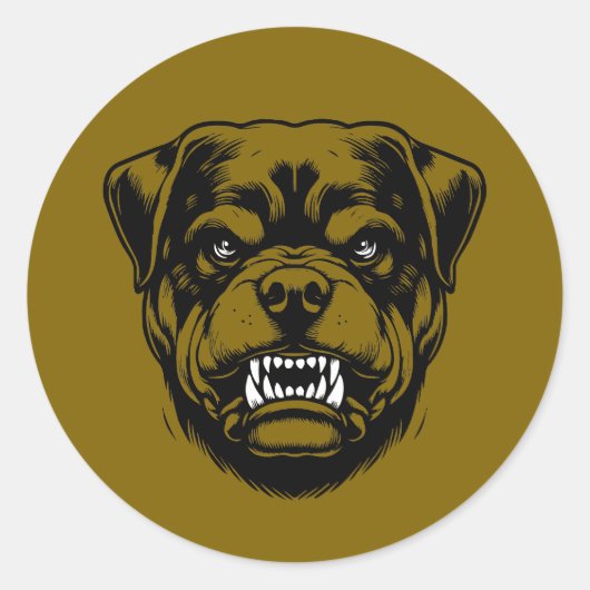 Angry Rottweiler Head Sketch Ronde Sticker (Voorkant)