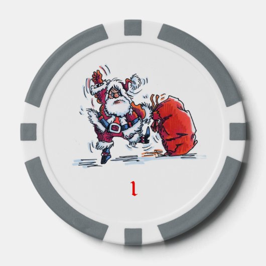 Angry Santa grey 1 gestreepte poker chip (Voorkant)