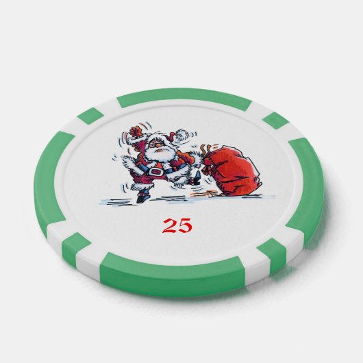Angry Santa groen 25 gestreepte poker chip (Enkel)