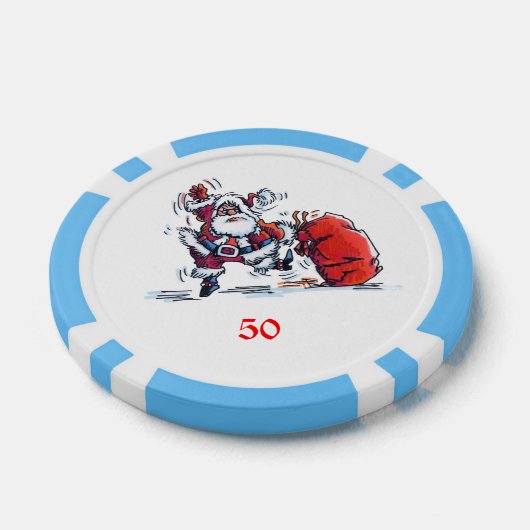Angry Santa licht blauw 50 gestreepte poker chip (Enkel)