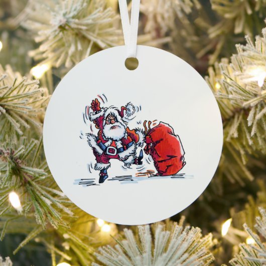 Angry Santa round metal ornament (Insitu)