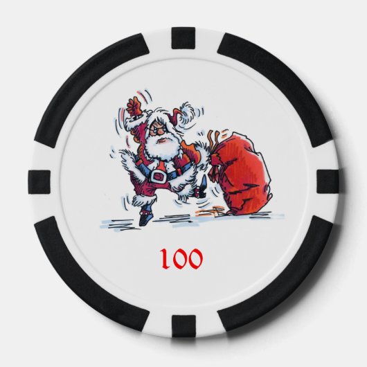 Angry Santa zwart 100 gestreepte poker chip (Voorkant)