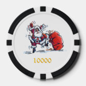 Angry Santa zwart goud 10000 gestreepte poker chip (Voorkant)