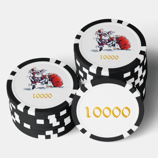 Angry Santa zwart goud 10000 gestreepte poker chip (Opstapeling)
