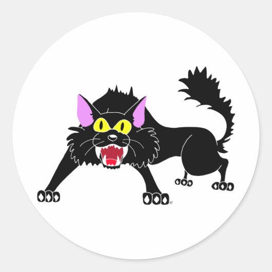 Angry Sissing Black Cat Cartoon Ronde Sticker (Voorkant)