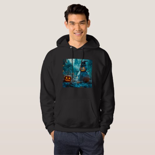 Angry Snowman Halloween Hoodie with Pumpkins (Voorkant volledig)