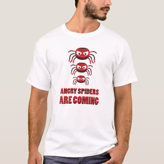 Angry spinnen komen eraan t-shirt (Voorkant)