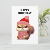 Angry Squirrel gebundeld met pet, grappige verjaar Feestdagenkaart (Staand voorkant)