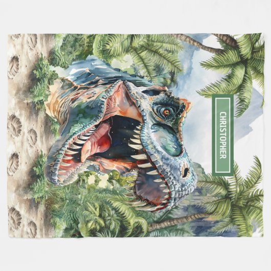 Angry T-Rex Blanket Gepersonaliseerde Aangepaste N Fleece Deken (Voorkant (Horizontaal))