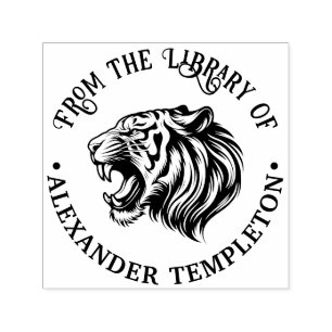 Angry Tiger Head Baring Teeth 1P Library Boeknaam Zelfinktende Stempel