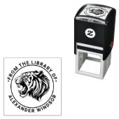 Angry Tiger Head Baring Teeth Library Boeknaam Zelfinktende Stempel (In situ)