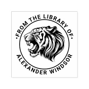 Angry Tiger Head Baring Teeth Library Boeknaam Zelfinktende Stempel