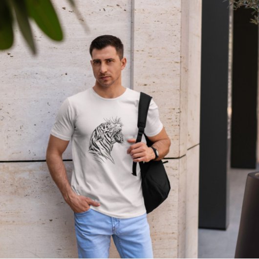 Angry Tiger Head Hand Drawn T-shirt