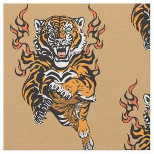 Angry tijger in tongen vlam stof