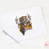 Angry tijger in tongen vlam vierkante sticker (Envelop)